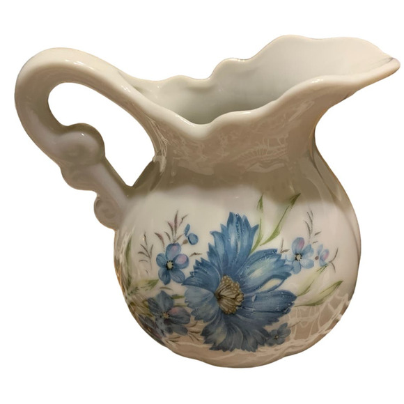 Vintage 4 Inch Inarco Porcelain Pitcher E-4543 with Blue Flowers - Picture 1 of 7